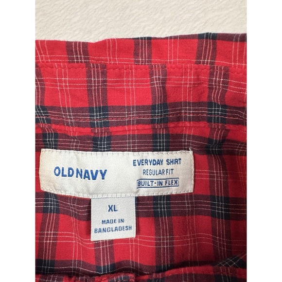Old Navy Button Down Shirt Mens Size XL Red Blue Long Sleeve Chest Pocket *New* - Picture 3 of 6